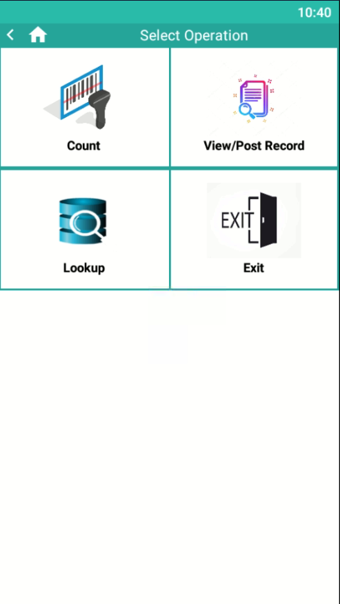 dsCount mobile app: Select Operation screen with Count, View/Post Record and Lookup